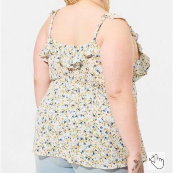 Torrid Yellow & Blue Peplum Georgette Ruffle Surplice Tank Top. - Picture 3 of 5